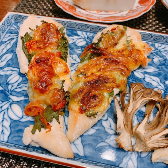 鶏ささみのチーズキムチ焼き